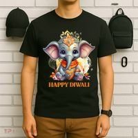 Happy Diwali Cute Elephant T-Shirt thumb 6