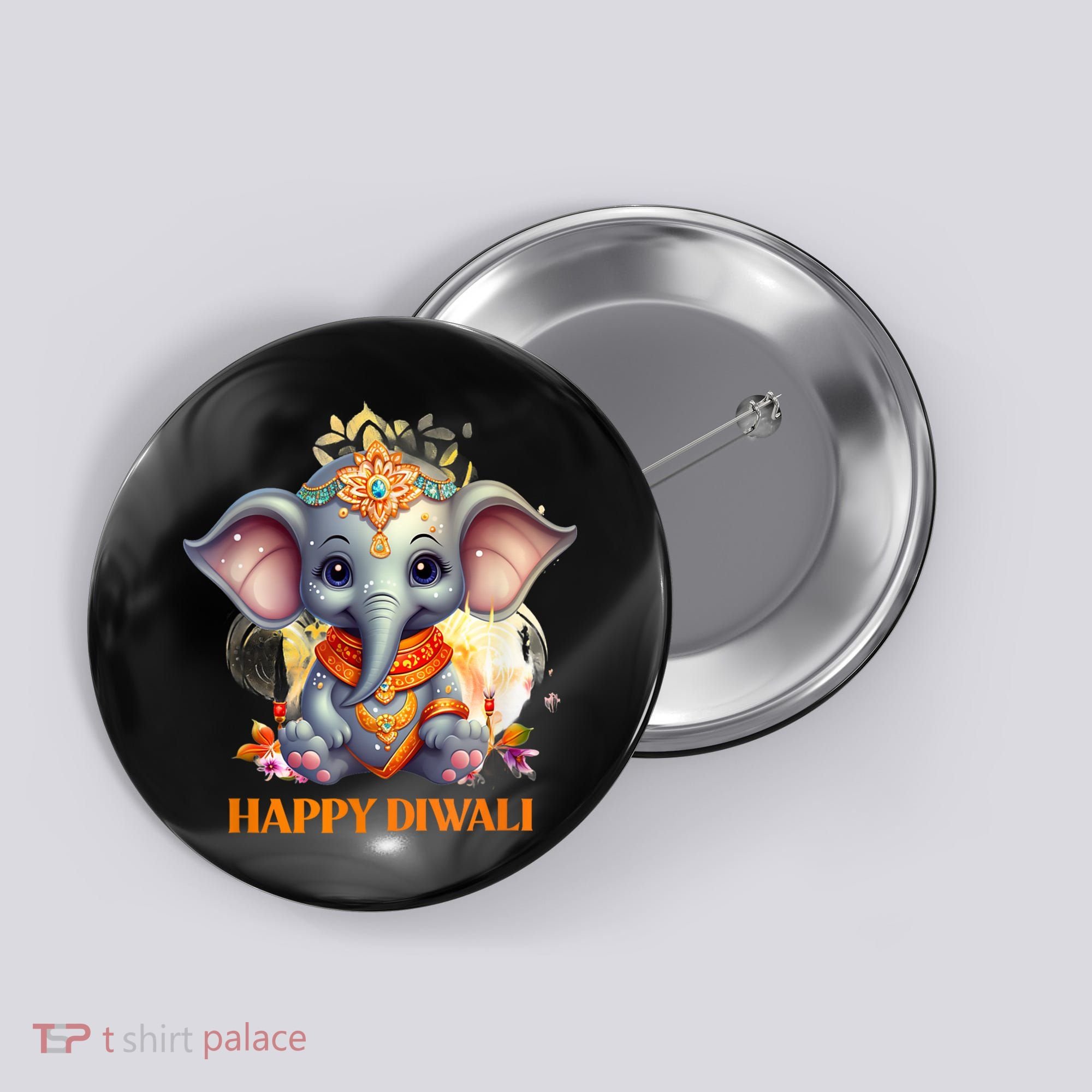 Happy Diwali Cute Elephant Button