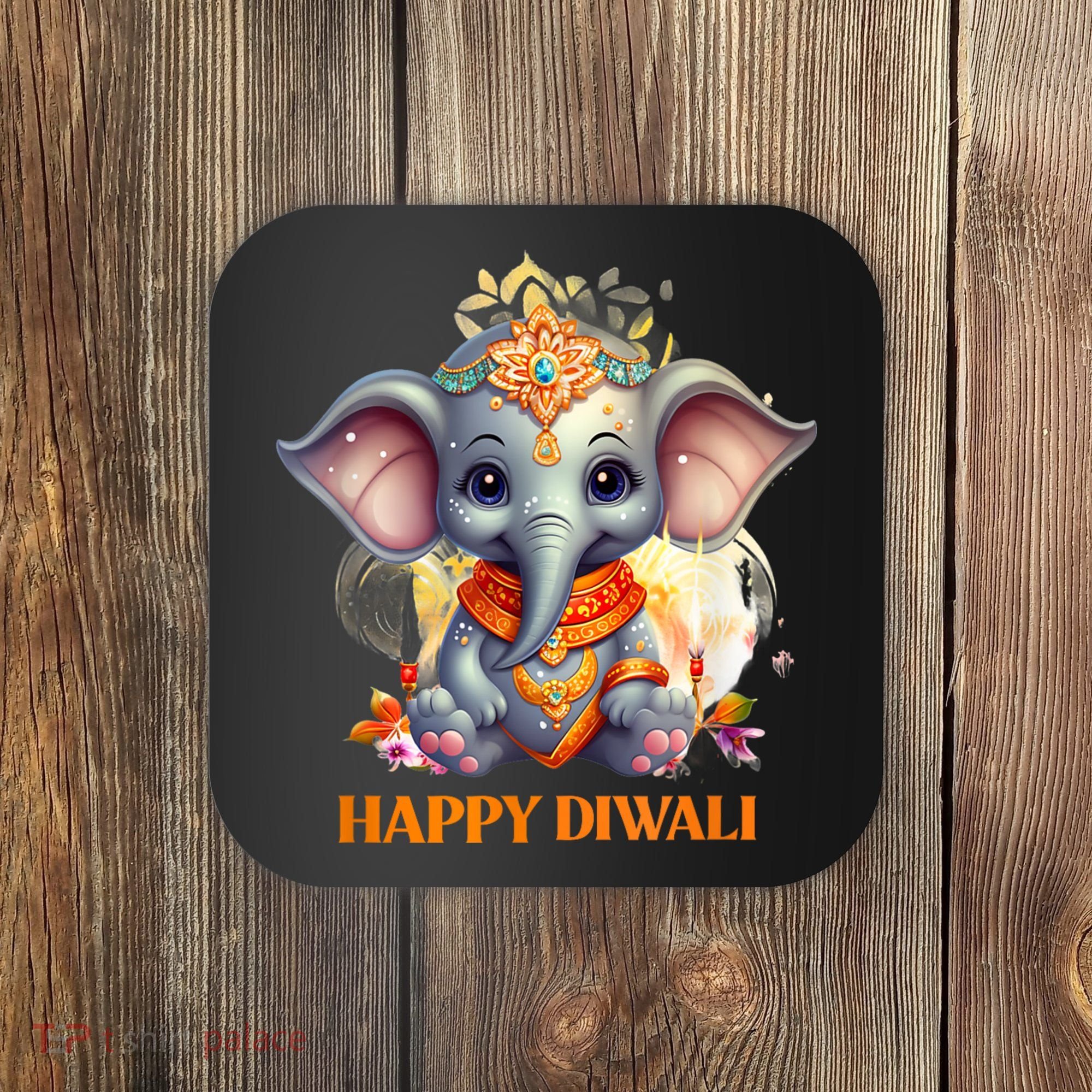 Happy Diwali Cute Elephant Coaster