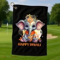 Happy Diwali Cute Elephant Golf Towel thumb 1