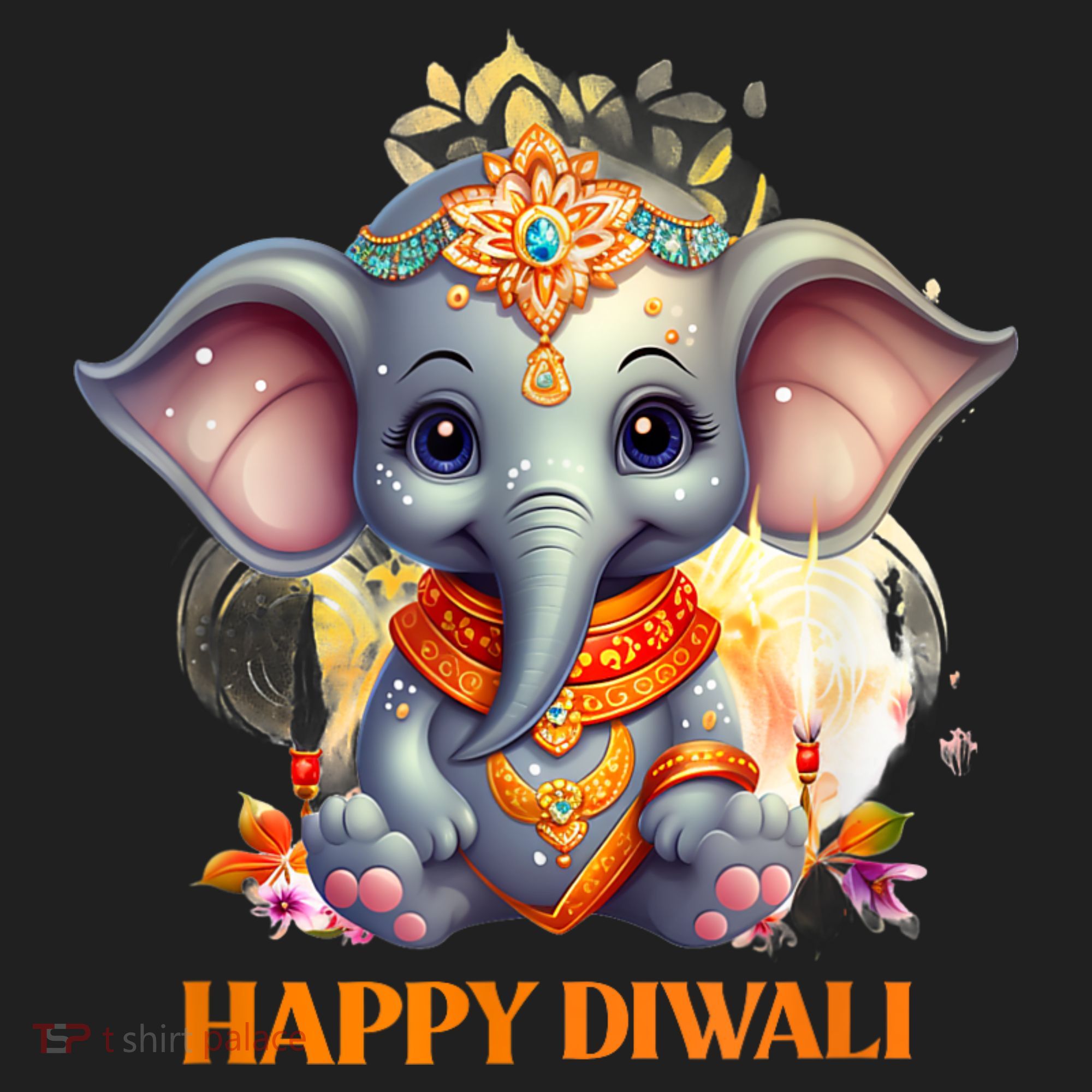 Happy Diwali Cute Elephant Golf Towel