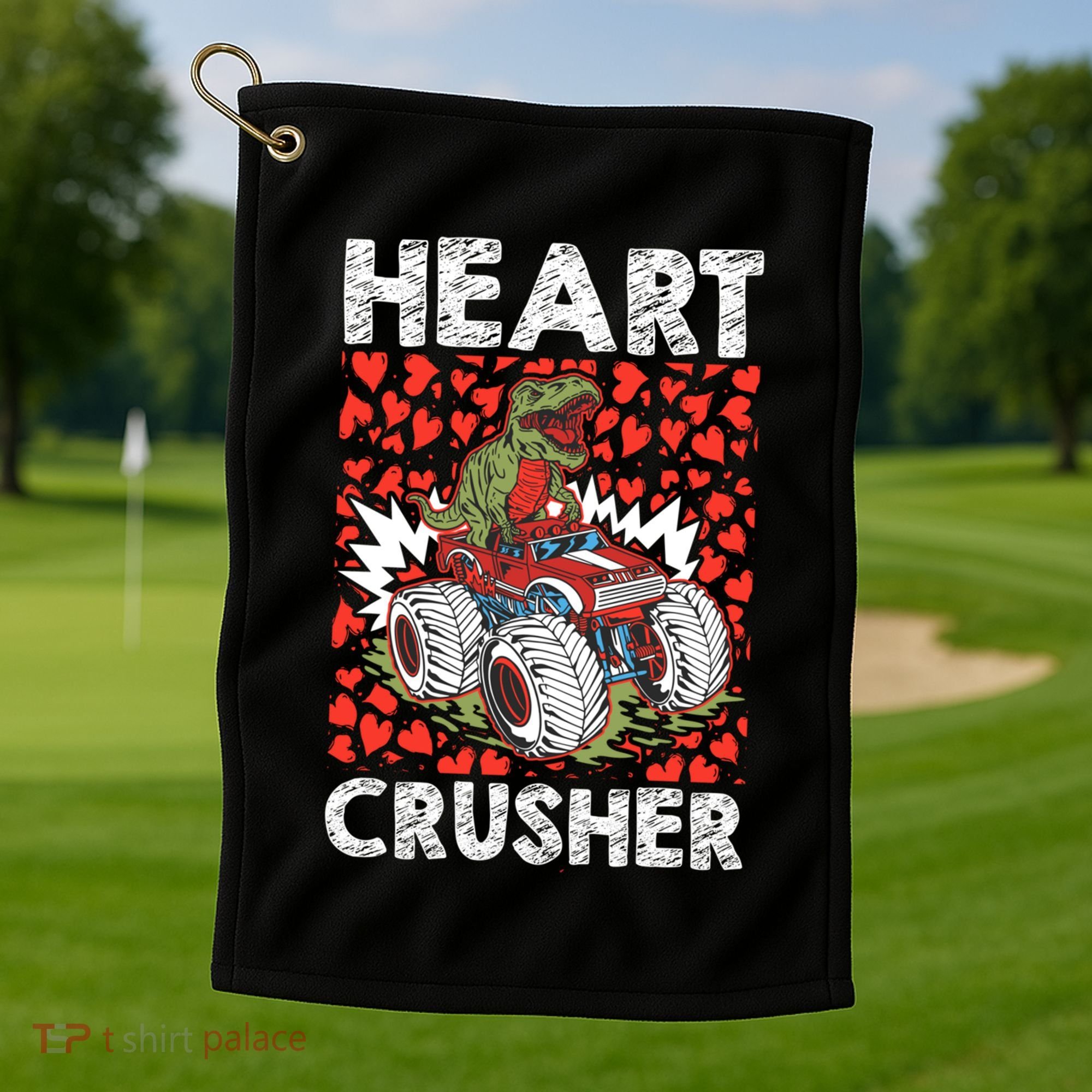 Heart Dinosaur Crusher Valentines Day Tgiftrex Riding Car Gift Golf Towel