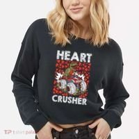 Heart Dinosaur Crusher Valentines Day Tgiftrex Riding Car Gift Cropped Pullover Crew thumb 2