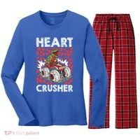 Heart Dinosaur Crusher Valentines Day Tgiftrex Riding Car Gift Women's Long Sleeve Flannel Pajama Set  thumb 0