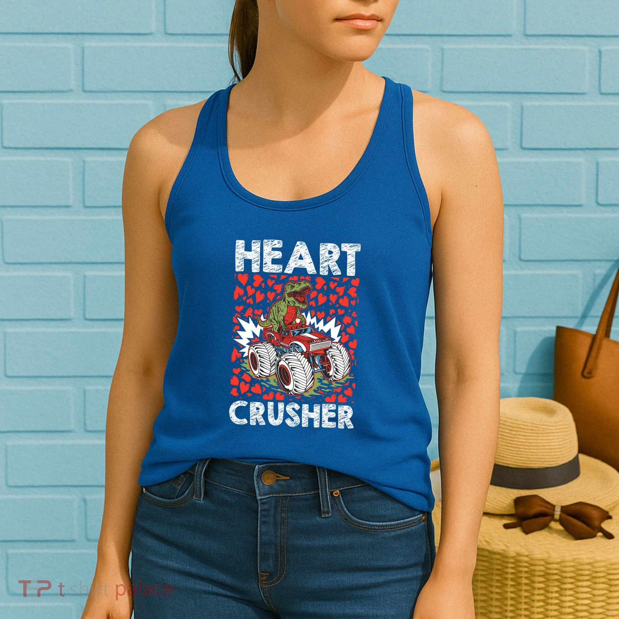 Heart Dinosaur Crusher Valentines Day Tgiftrex Riding Car Gift Women's Tank Top