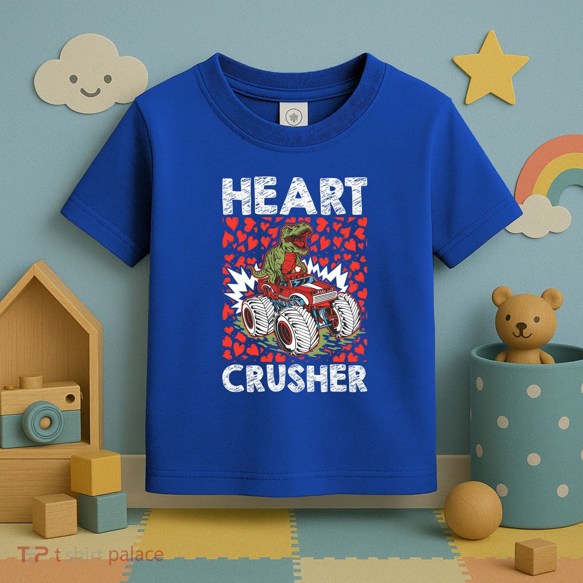 Heart Dinosaur Crusher Valentines Day Tgiftrex Riding Car Gift Toddler T-Shirt