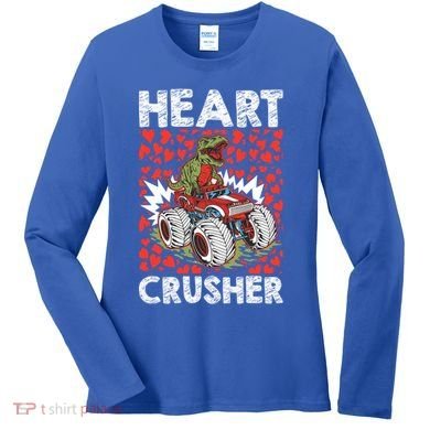 Heart Dinosaur Crusher Valentines Day Tgiftrex Riding Car Gift Women's Long Sleeve Shirt
