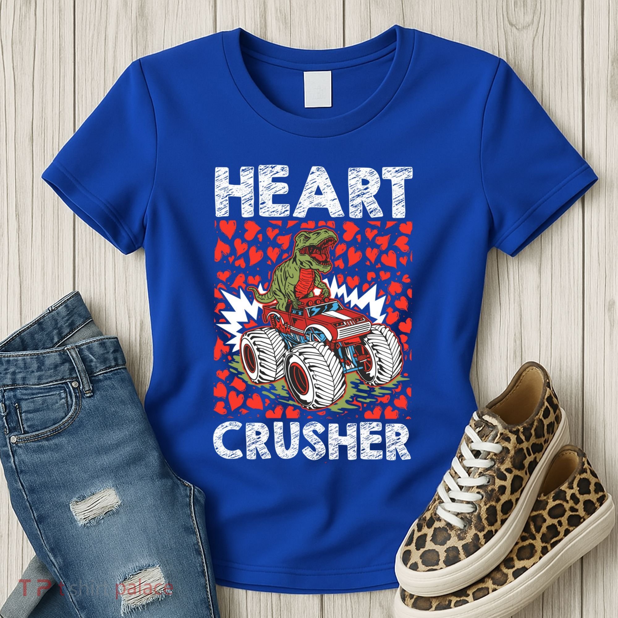 Heart Dinosaur Crusher Valentines Day Tgiftrex Riding Car Gift Women's T-Shirt