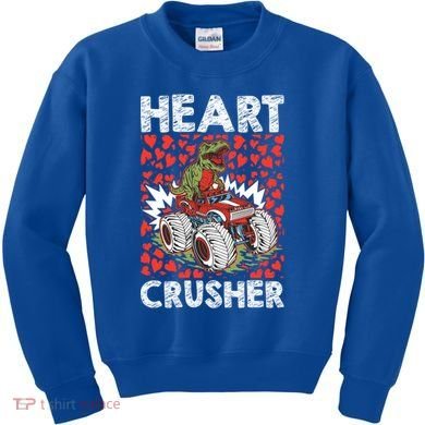 Heart Dinosaur Crusher Valentines Day Tgiftrex Riding Car Gift Kids Sweatshirt