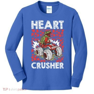 Heart Dinosaur Crusher Valentines Day Tgiftrex Riding Car Gift Kids Long Sleeve Shirt