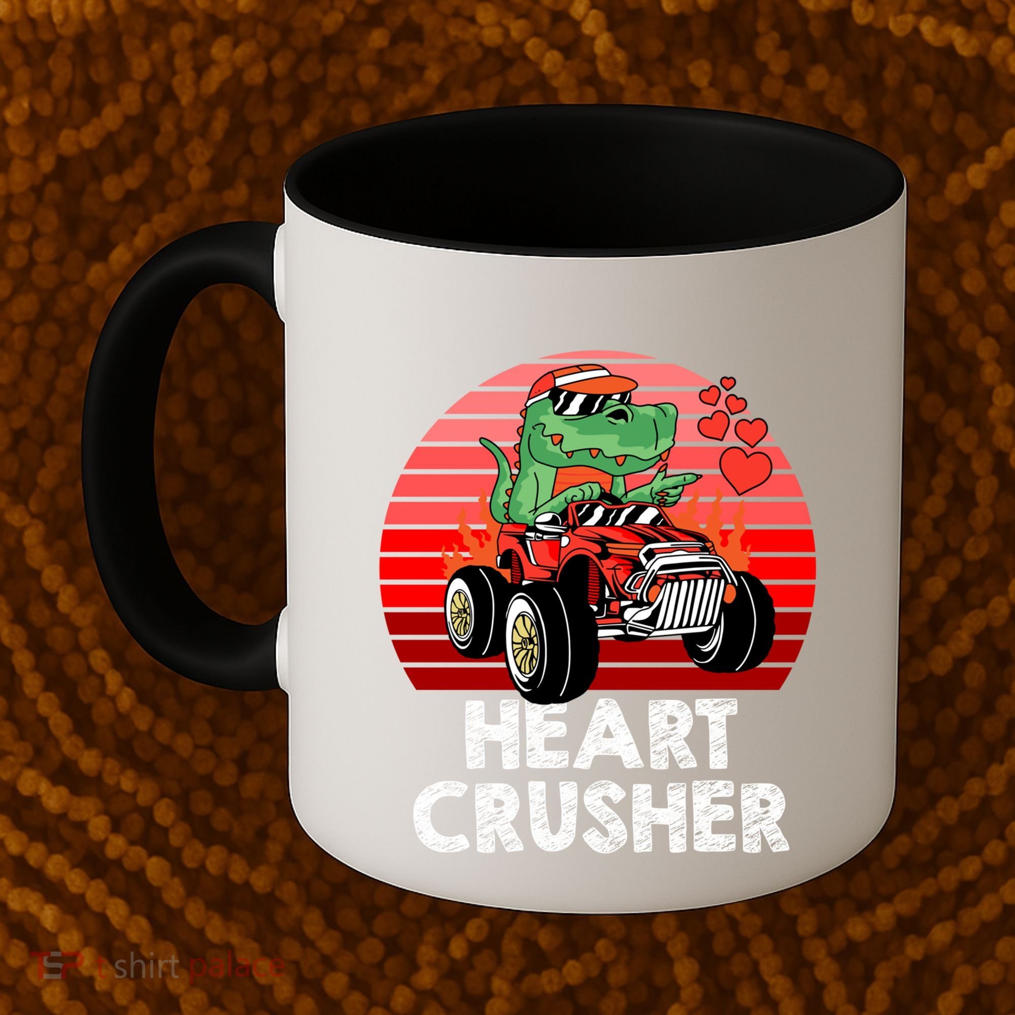 Heart Dinosaur Crusher Valentines Day Tmeaningful Giftrex Riding Car Gift Coffee Mug