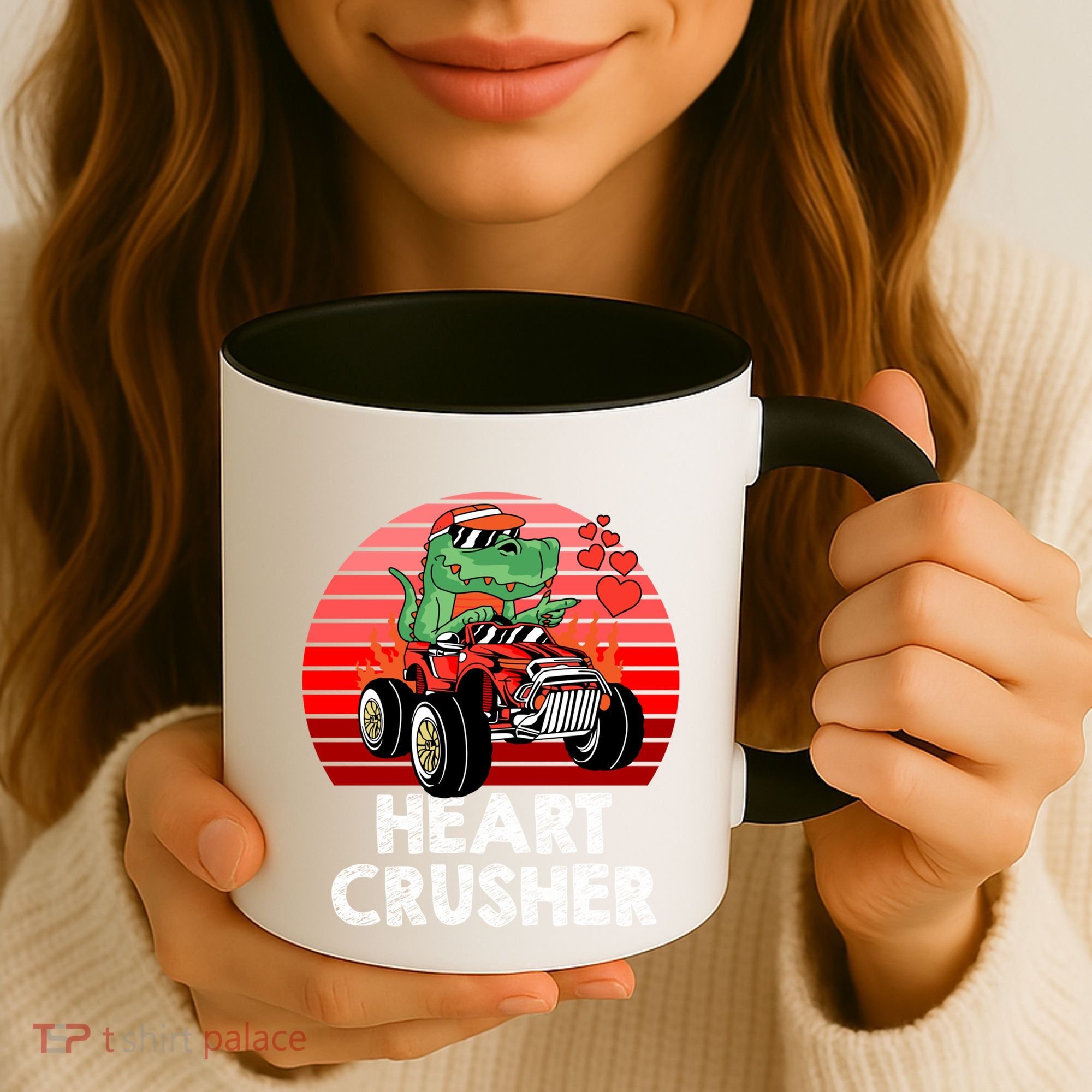 Heart Dinosaur Crusher Valentines Day Tmeaningful Giftrex Riding Car Gift Coffee Mug