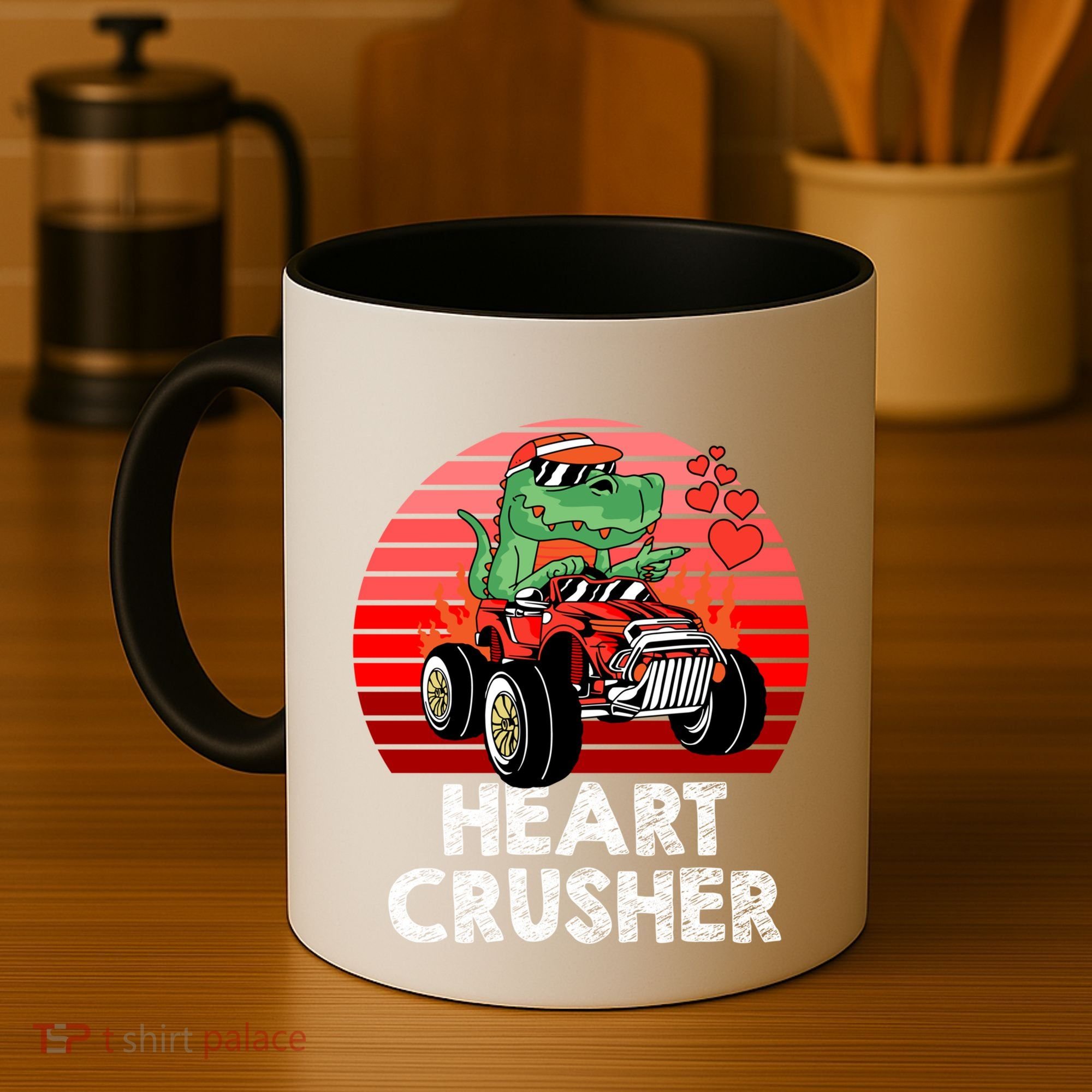 Heart Dinosaur Crusher Valentines Day Tmeaningful Giftrex Riding Car Gift Coffee Mug