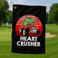 Heart Dinosaur Crusher Valentines Day Tmeaningful Giftrex Riding Car Gift Golf Towel thumb 1