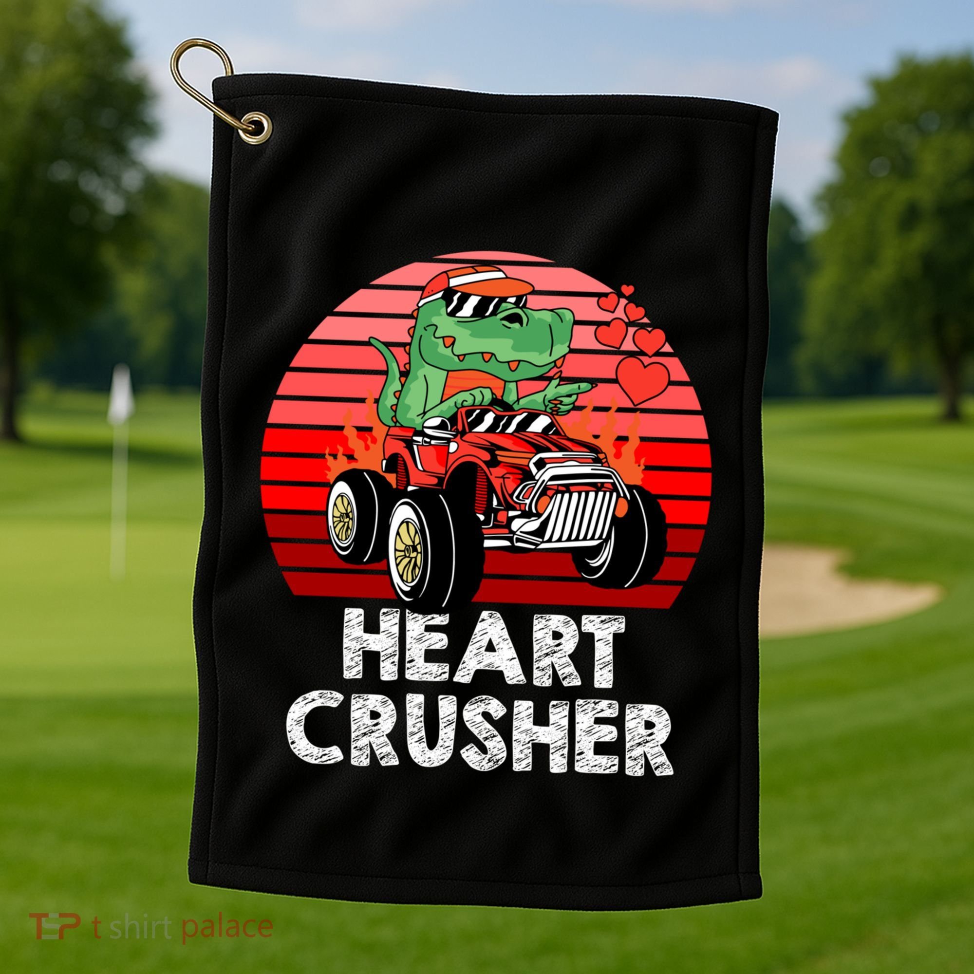 Heart Dinosaur Crusher Valentines Day Tmeaningful Giftrex Riding Car Gift Golf Towel