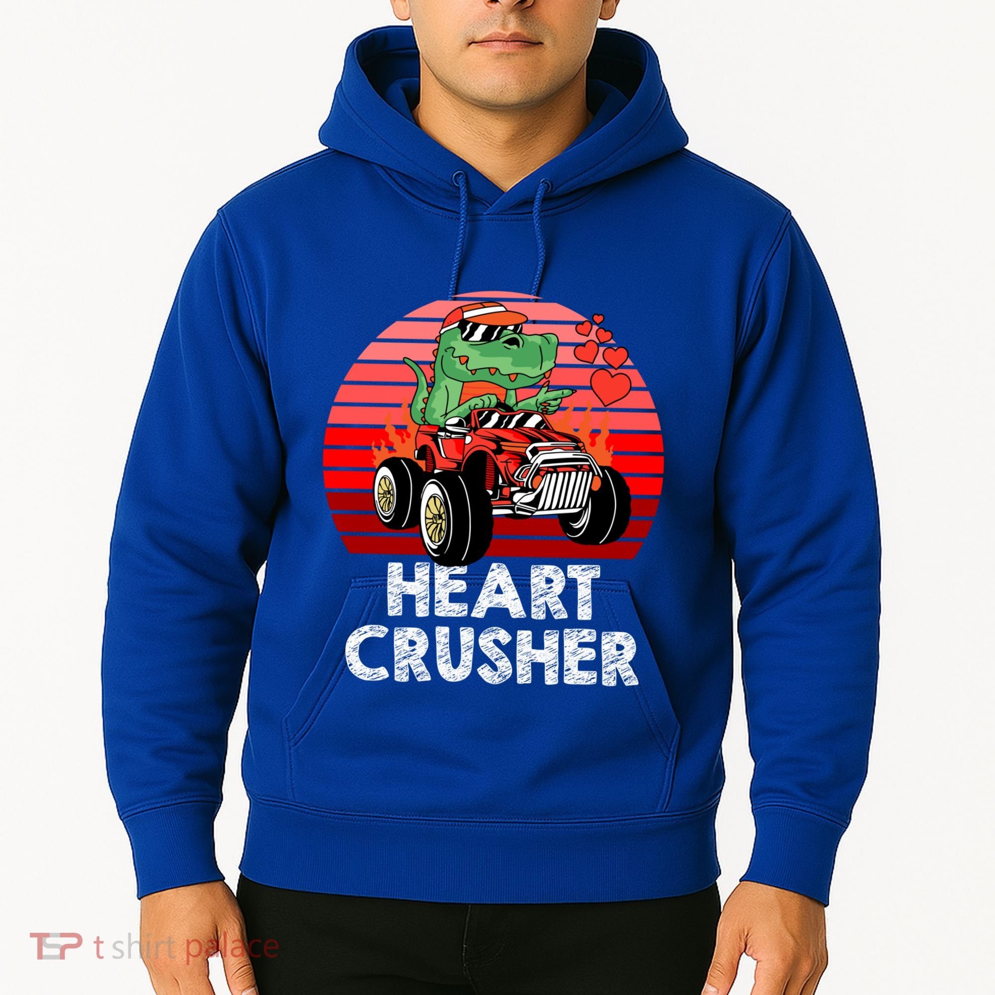 Heart Dinosaur Crusher Valentines Day Tmeaningful Giftrex Riding Car Gift Hoodie