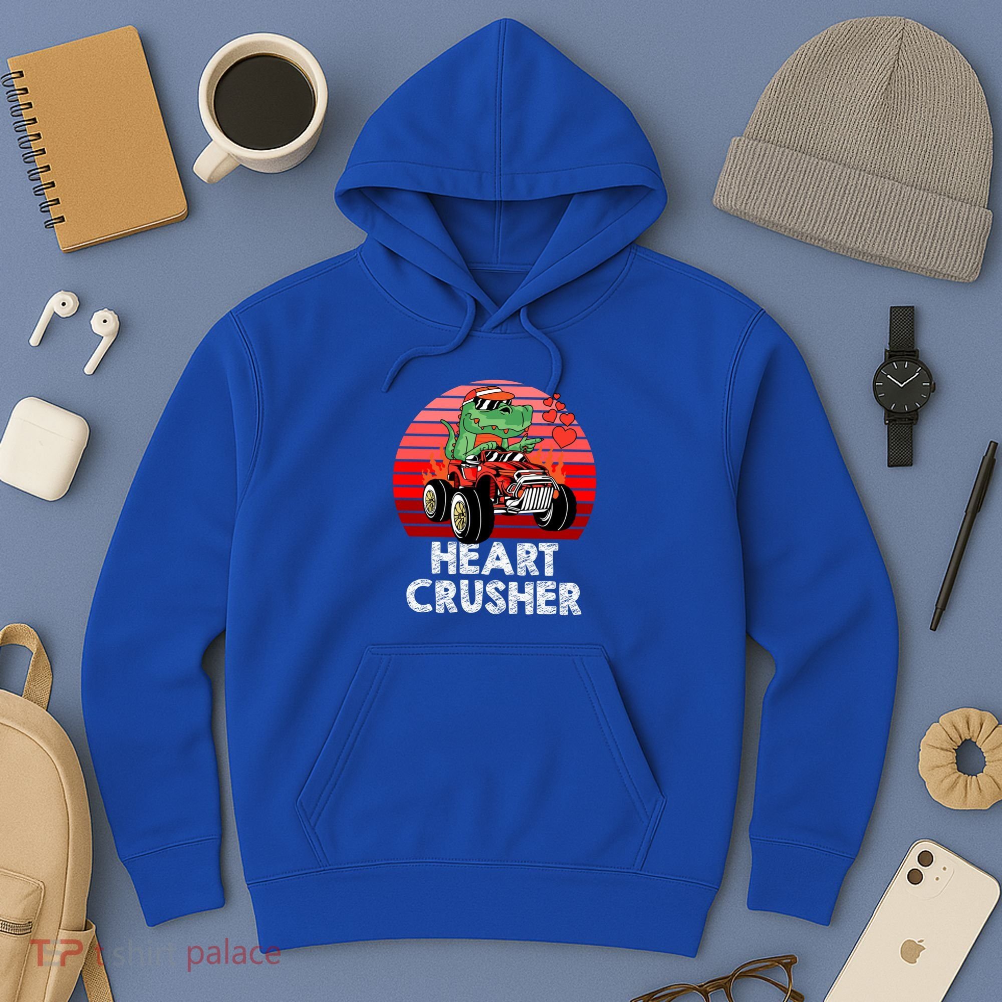 Heart Dinosaur Crusher Valentines Day Tmeaningful Giftrex Riding Car Gift Hoodie
