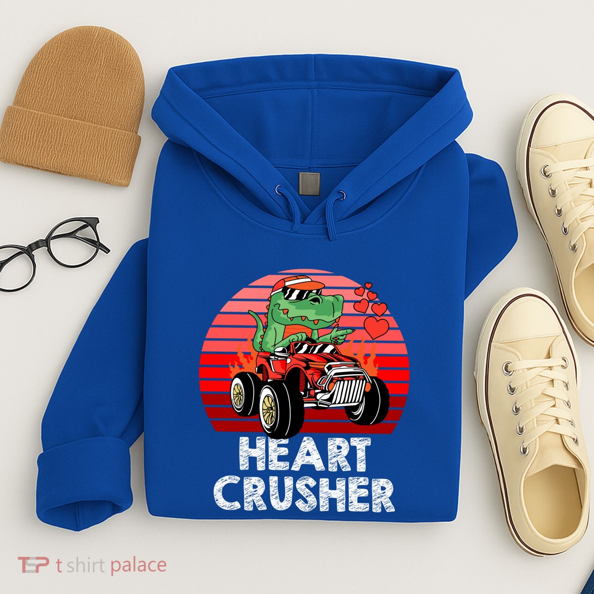 Heart Dinosaur Crusher Valentines Day Tmeaningful Giftrex Riding Car Gift Hoodie
