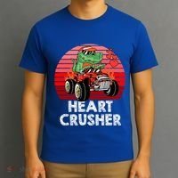 Heart Dinosaur Crusher Valentines Day Tmeaningful Giftrex Riding Car Gift T-Shirt thumb 3