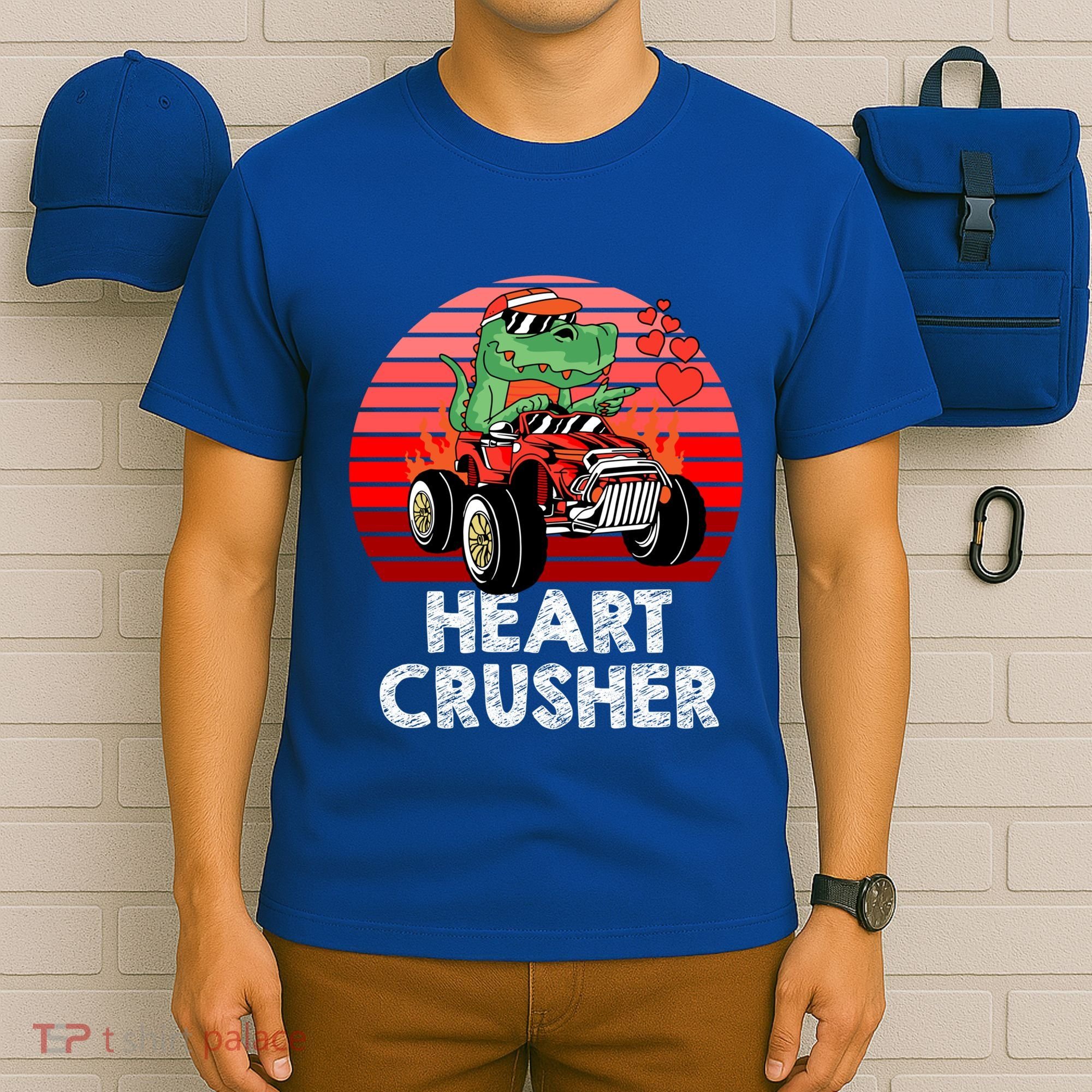 Heart Dinosaur Crusher Valentines Day Tmeaningful Giftrex Riding Car Gift T-Shirt