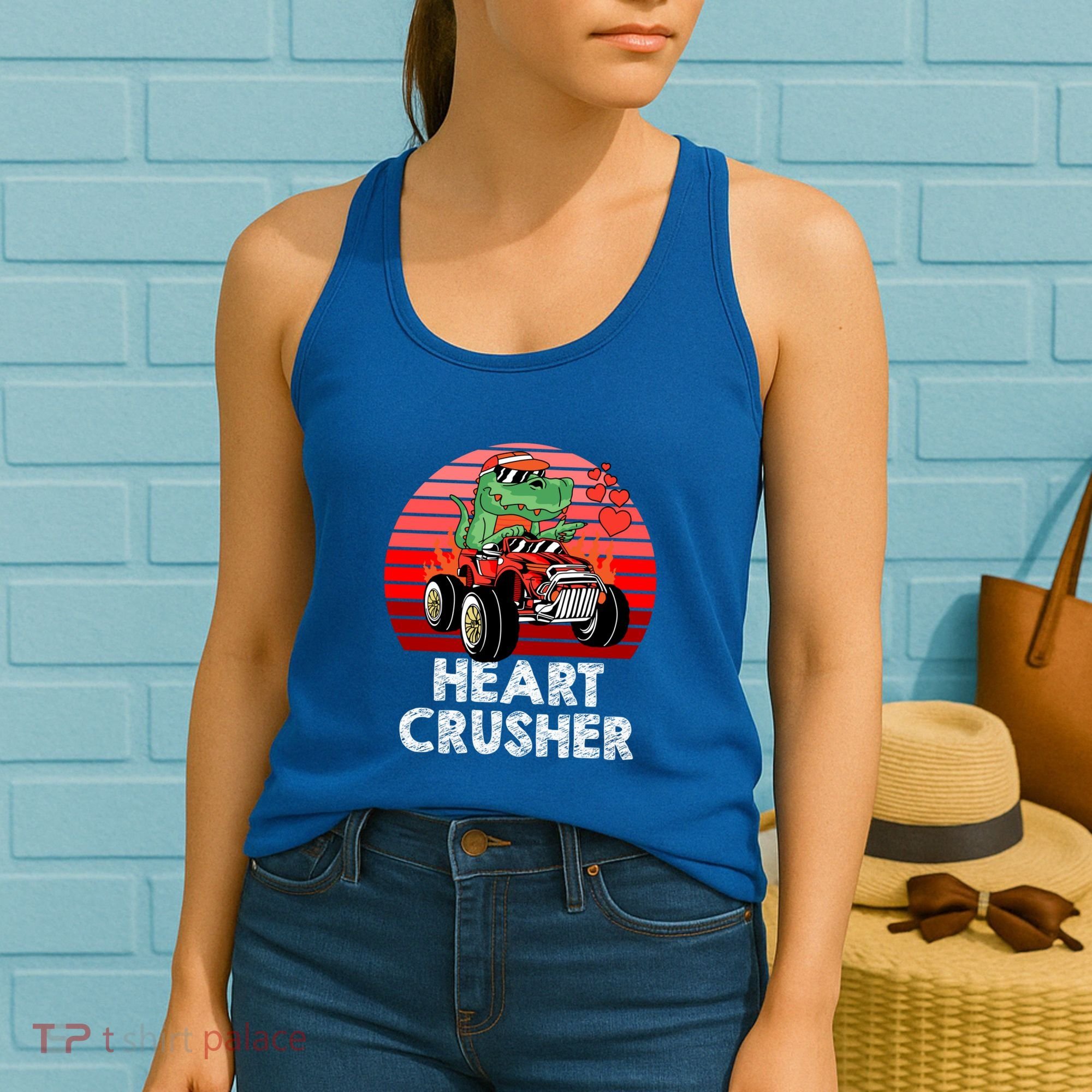 Heart Dinosaur Crusher Valentines Day Tmeaningful Giftrex Riding Car Gift Women's Tank Top
