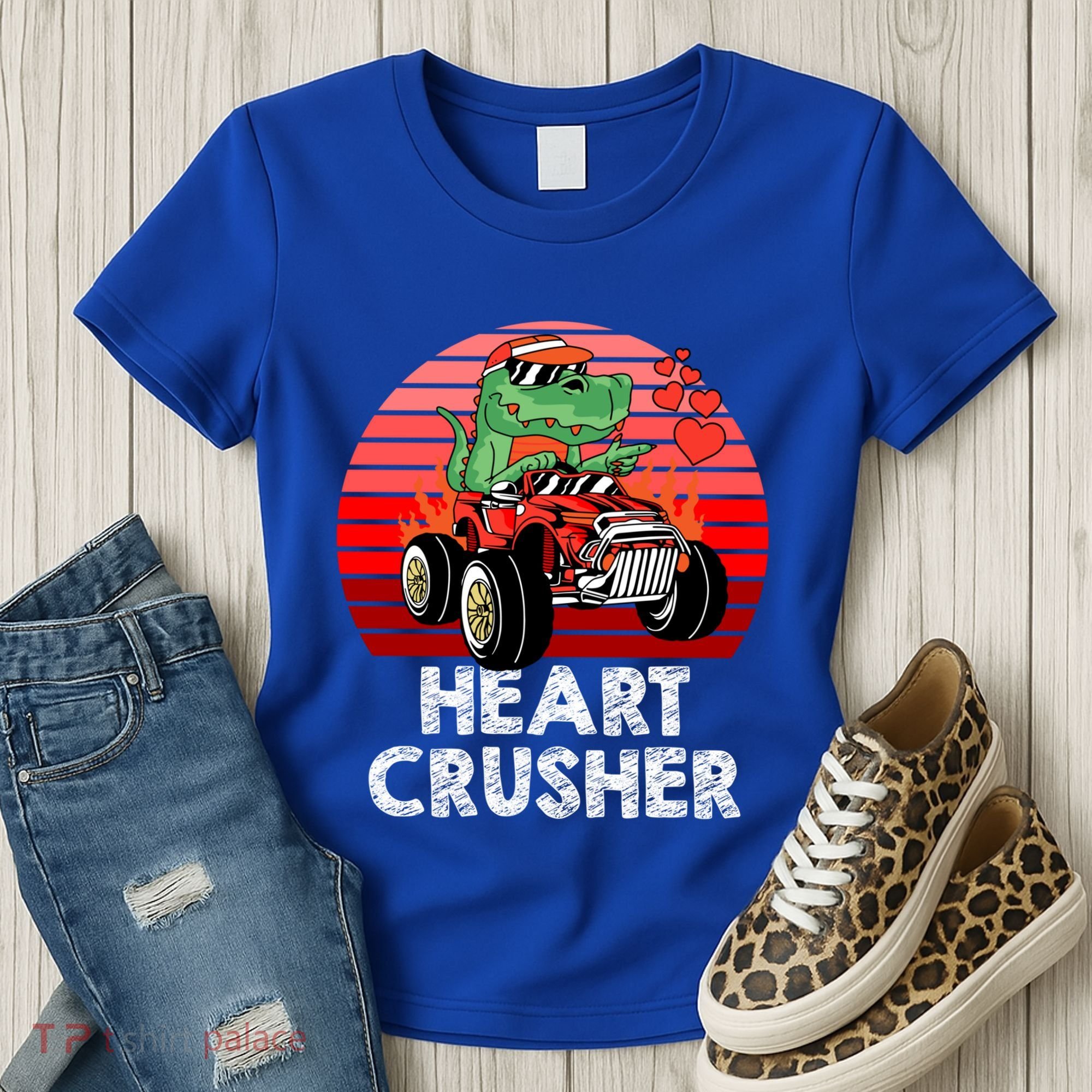 Heart Dinosaur Crusher Valentines Day Tmeaningful Giftrex Riding Car Gift Women's T-Shirt