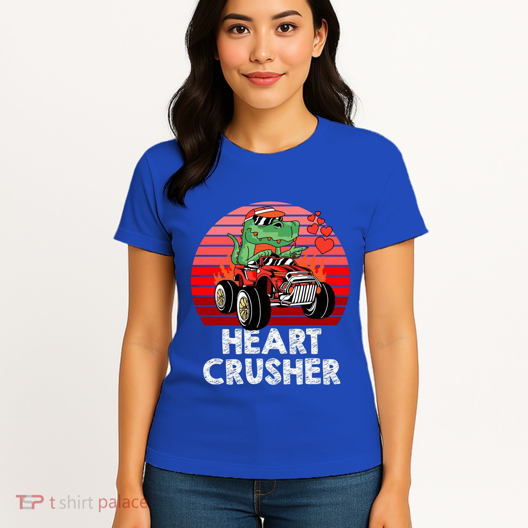 Heart Dinosaur Crusher Valentines Day Tmeaningful Giftrex Riding Car Gift Women's T-Shirt