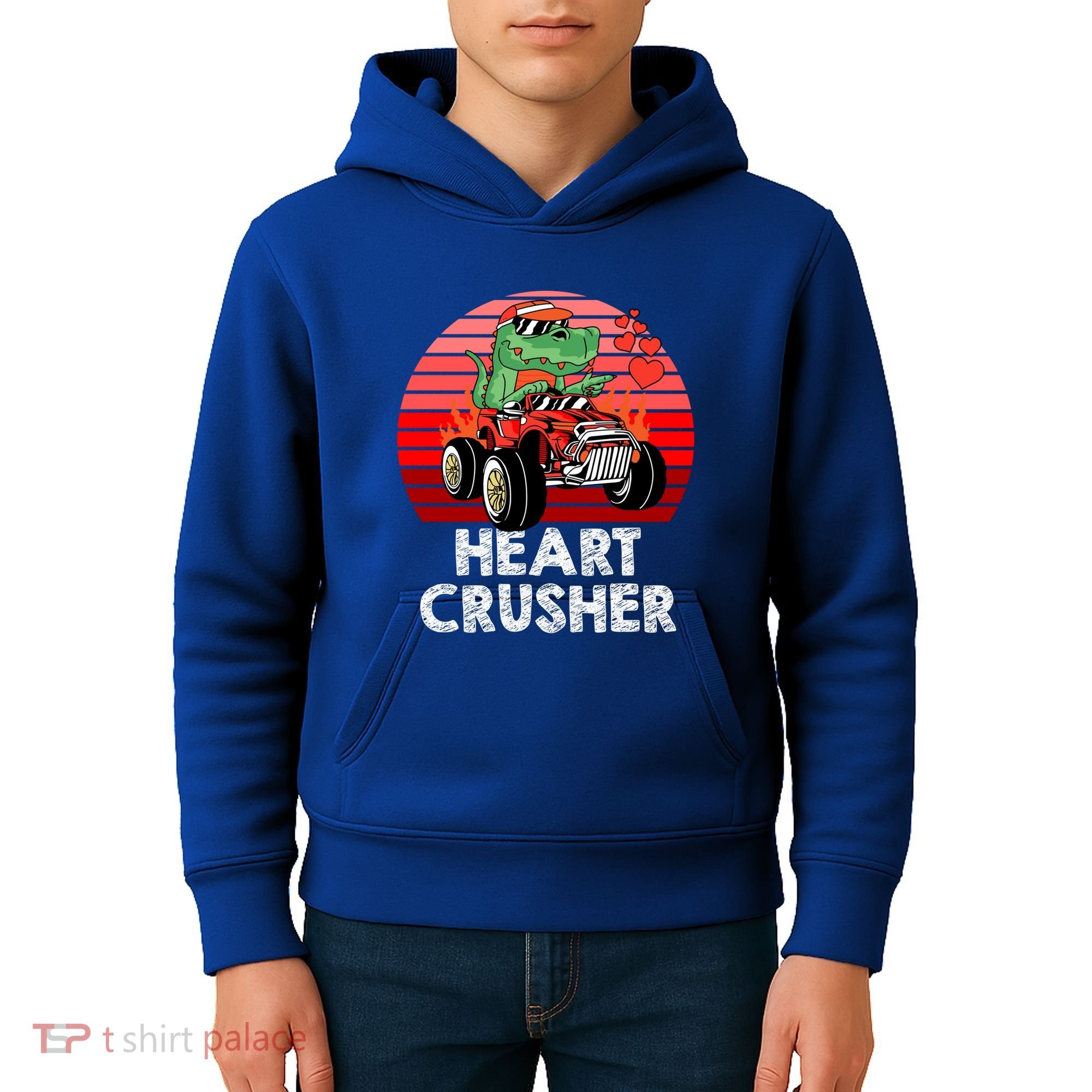 Heart Dinosaur Crusher Valentines Day Tmeaningful Giftrex Riding Car Gift Kids Hoodie