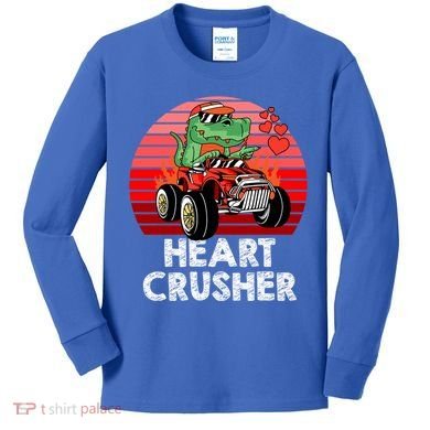 Heart Dinosaur Crusher Valentines Day Tmeaningful Giftrex Riding Car Gift Kids Long Sleeve Shirt