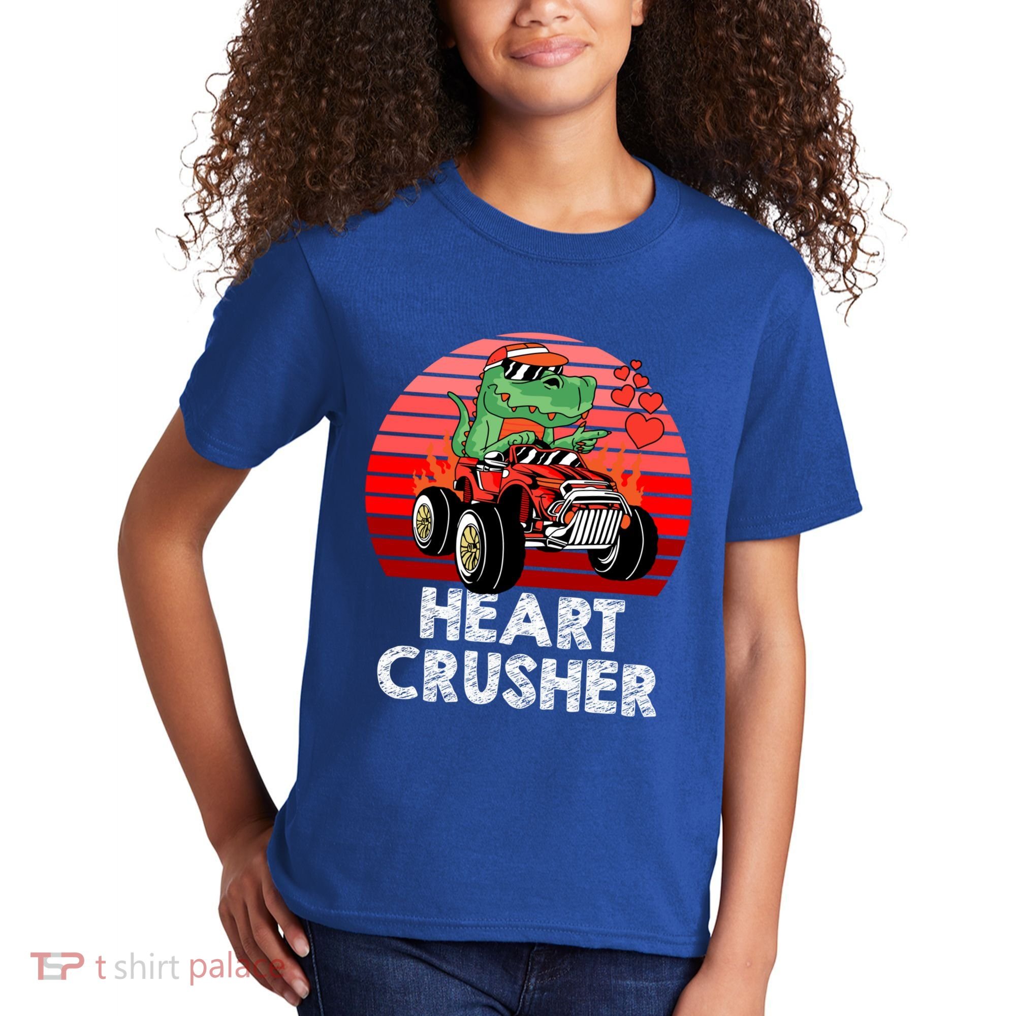 Heart Dinosaur Crusher Valentines Day Tmeaningful Giftrex Riding Car Gift Kids T-Shirt