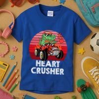 Heart Dinosaur Crusher Valentines Day Tmeaningful Giftrex Riding Car Gift Kids T-Shirt thumb 3