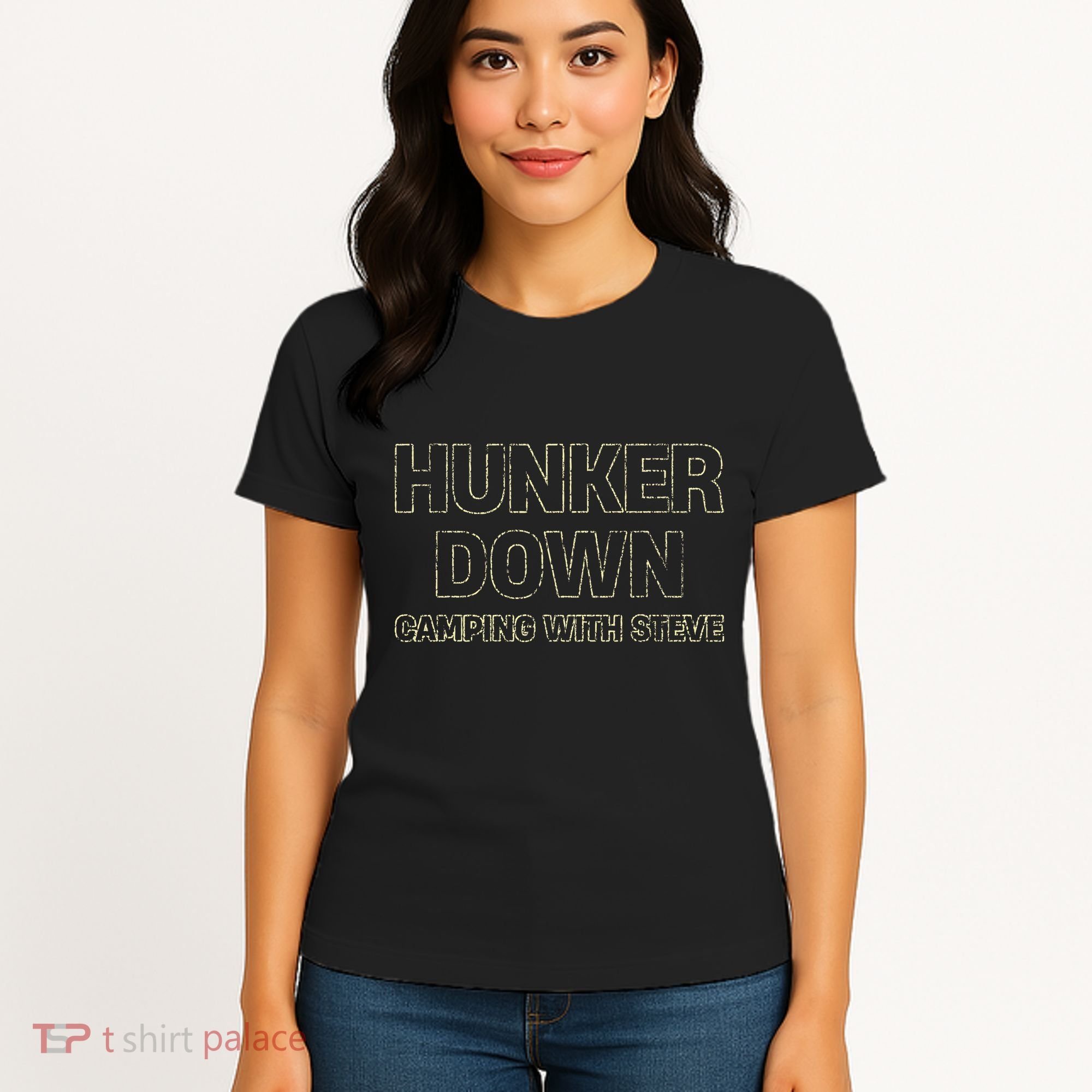 Hunker Down Camping With Steve Simple Graphic Women's T-Shirt
