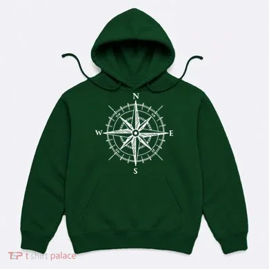 Hand Drawn Compass Rose Nautical Hoodie