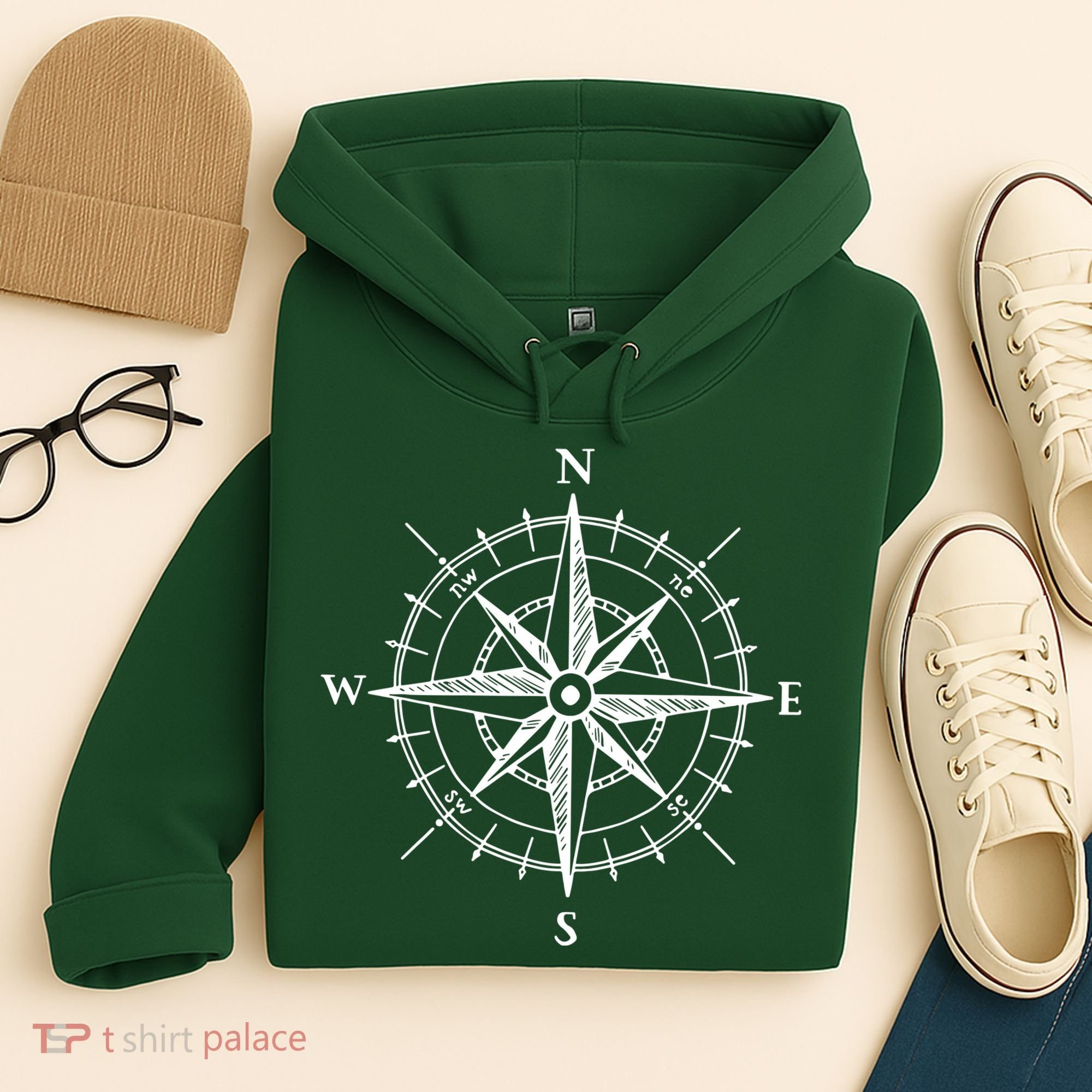 Hand Drawn Compass Rose Nautical Hoodie