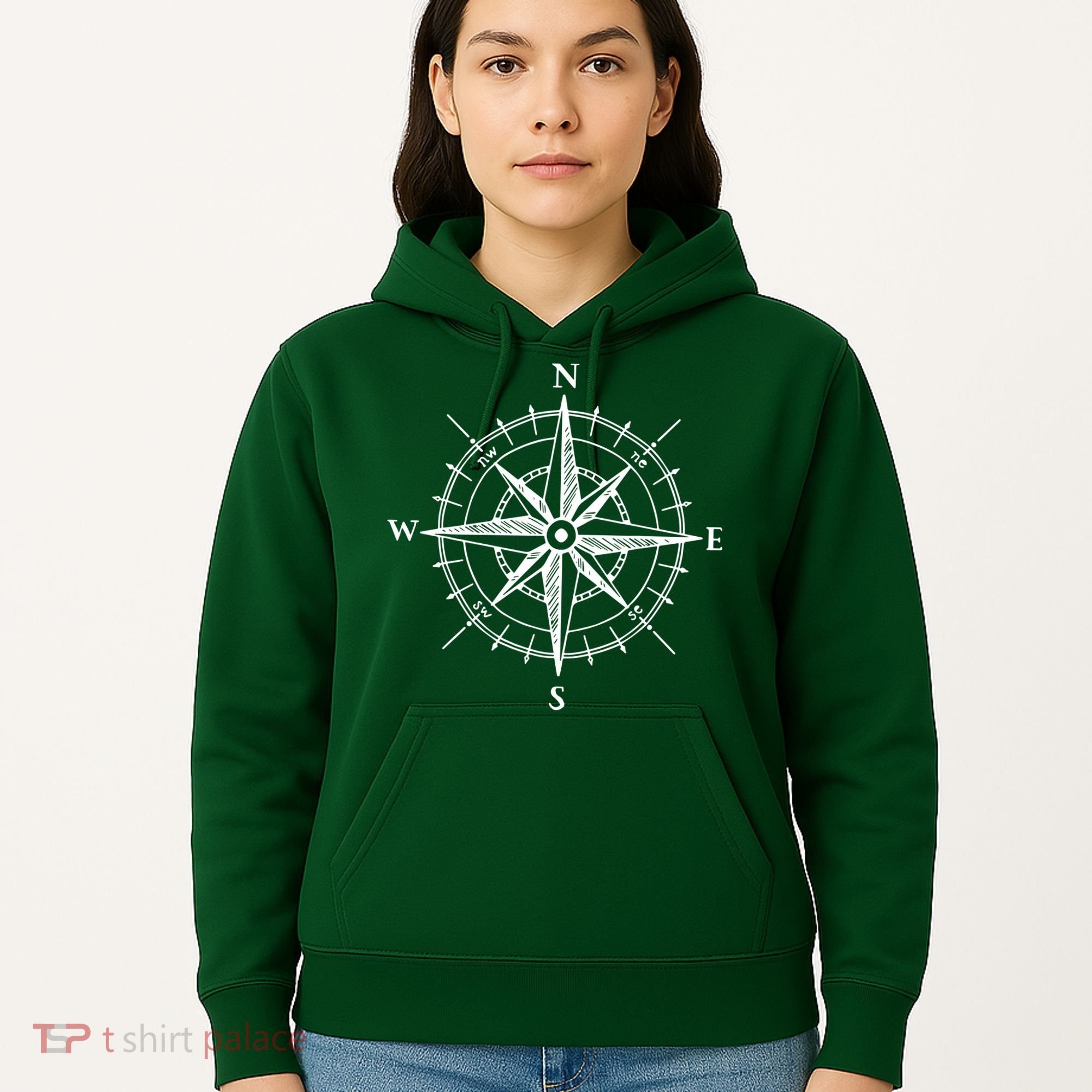 Hand Drawn Compass Rose Nautical Hoodie