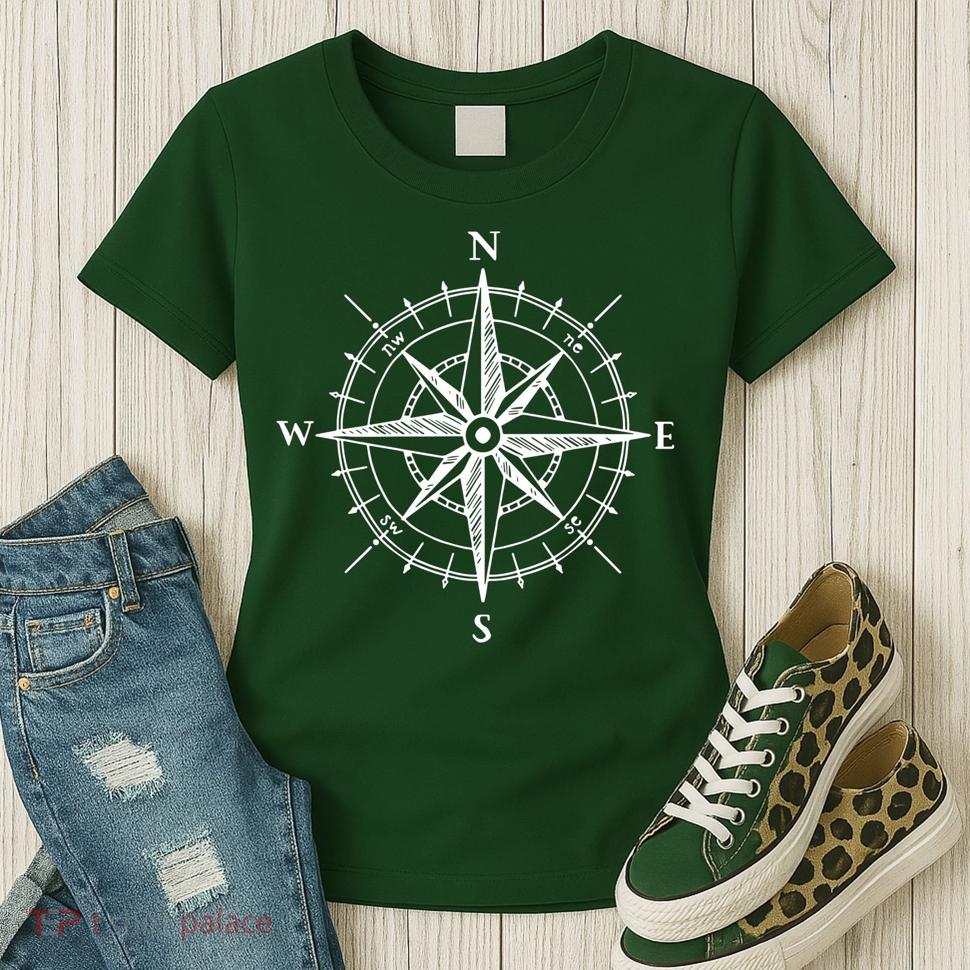 Hand Drawn Compass Rose Nautical Women's T-Shirt