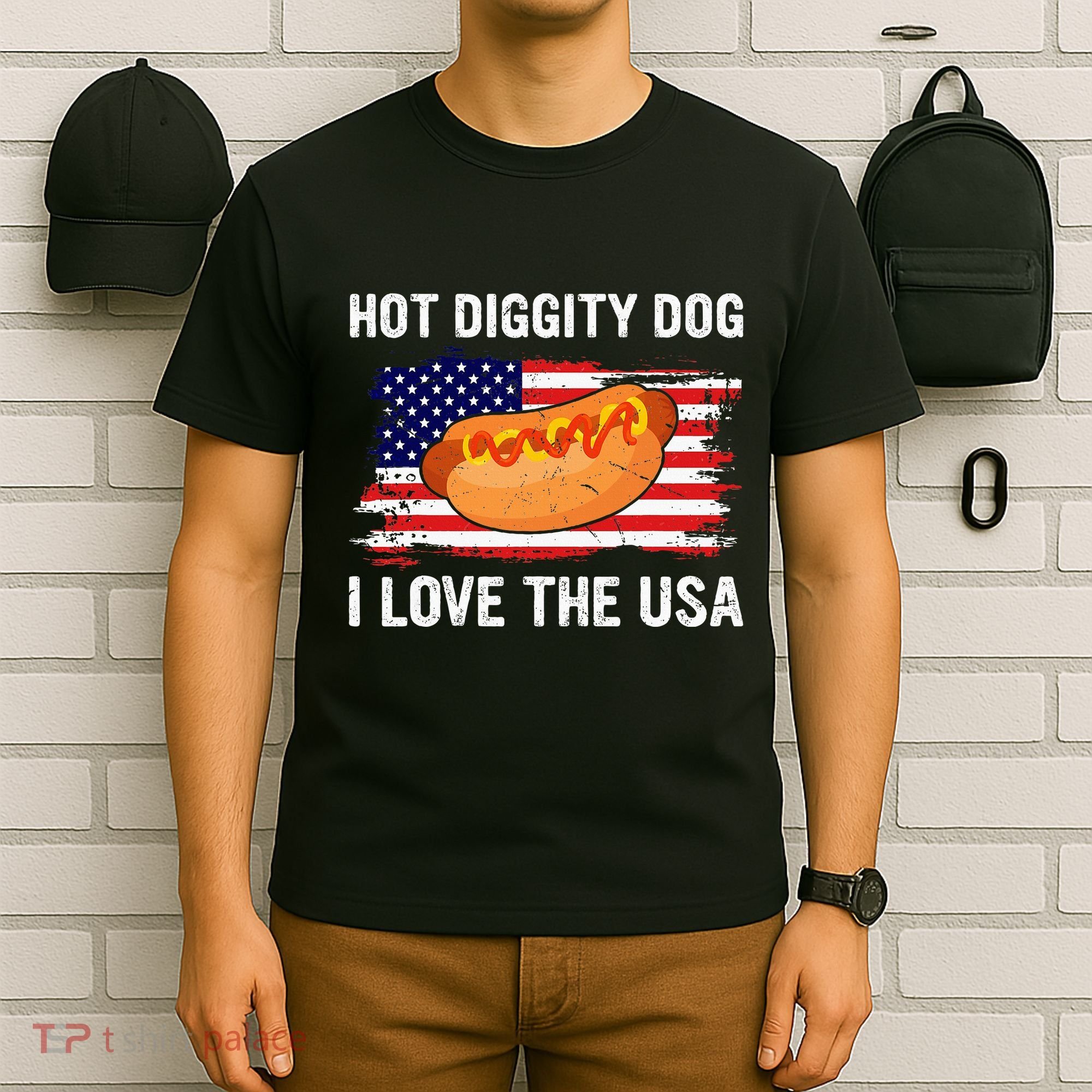 Hot Diggity Dog I Love Usa Funny T-Shirt