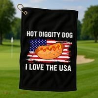 Hot Diggity Dog I Love Usa Funny Golf Towel thumb 1