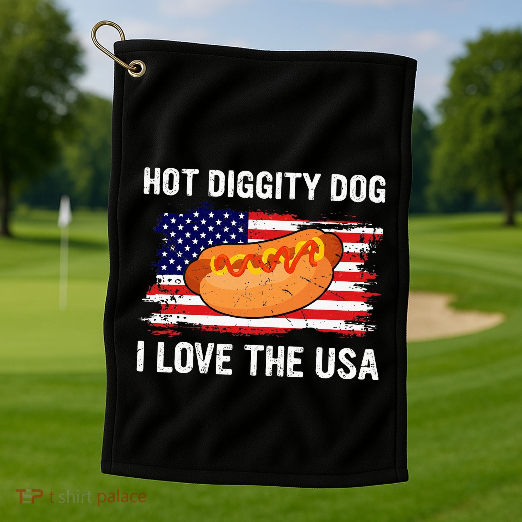 Hot Diggity Dog I Love Usa Funny Golf Towel