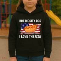 Hot Diggity Dog I Love Usa Funny Kids Hoodie thumb 3