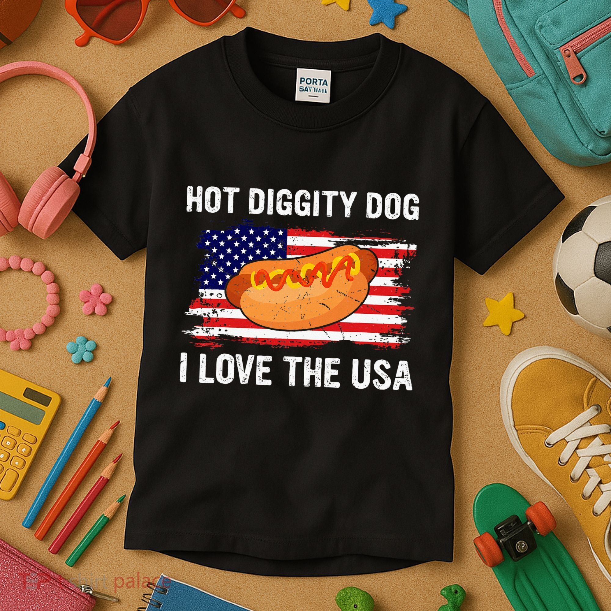 Hot Diggity Dog I Love Usa Funny Kids T-Shirt