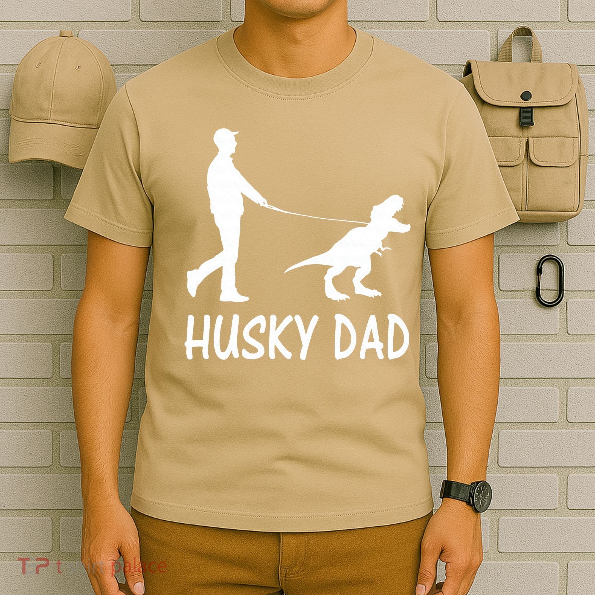 Husky Dad Dinosaur Siberian Husky Dog Owner Funny Father Day T-Shirt