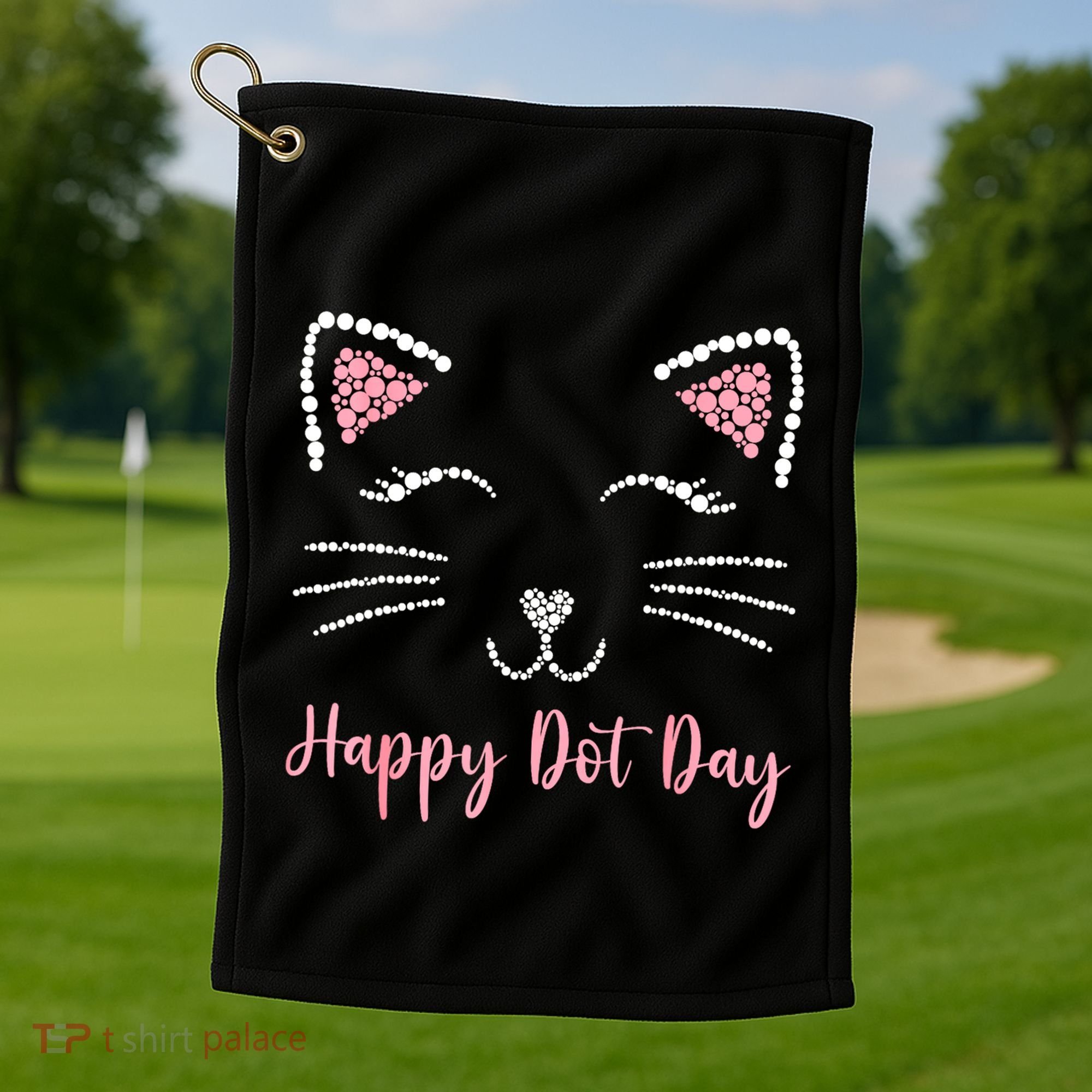 Happy Dot Day Cat Lover Woman Cute Dot Cat Gift Golf Towel