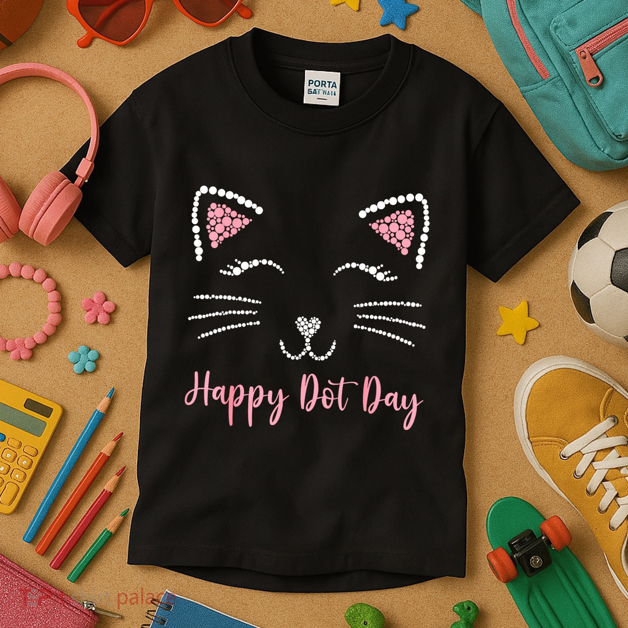 Happy Dot Day Cat Lover Woman Cute Dot Cat Gift Kids T-Shirt