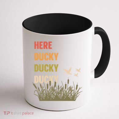 Here Ducky Ducky Ducky Funny Duck Call For Duck Hunters Coffee Mug back