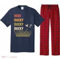 Here Ducky Ducky Ducky Funny Duck Call For Duck Hunters Pajama Set thumb 0