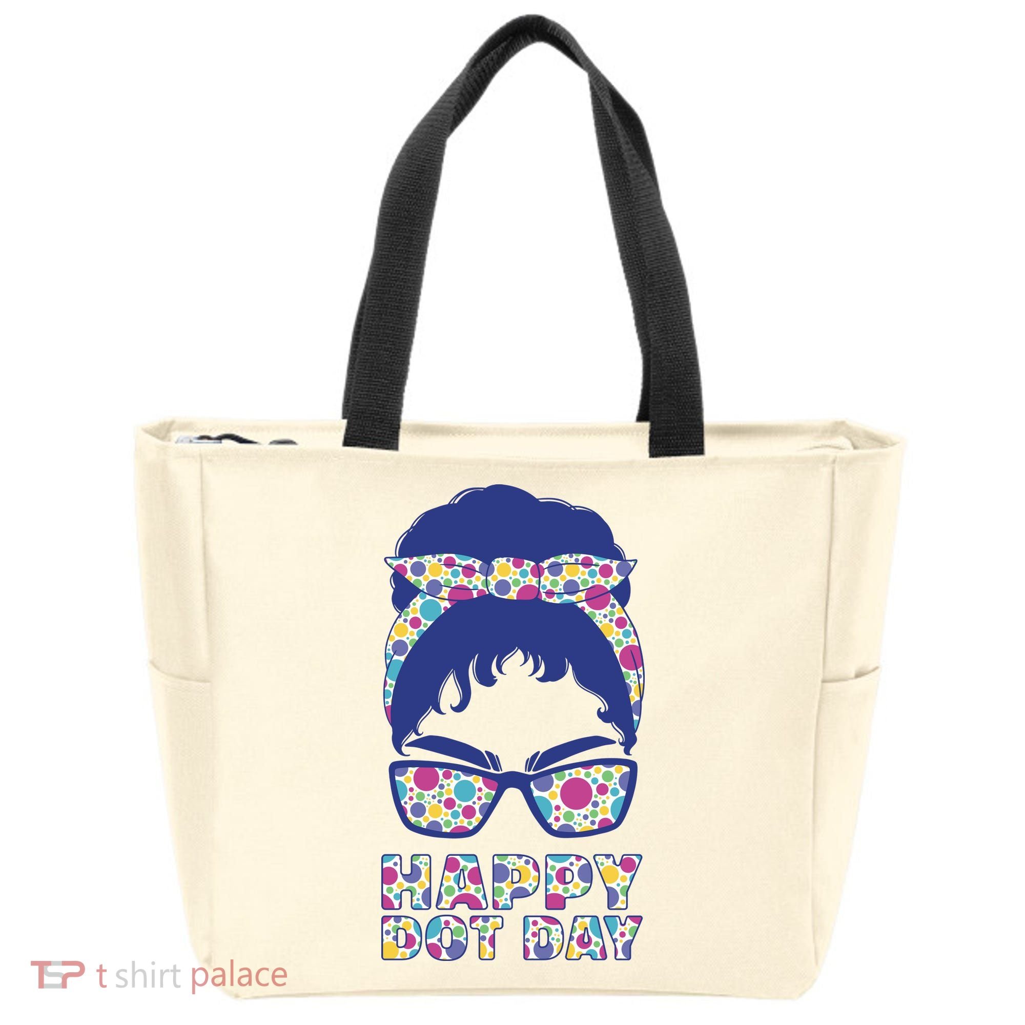 Happy Dot Day Messy Bun Tote Bag