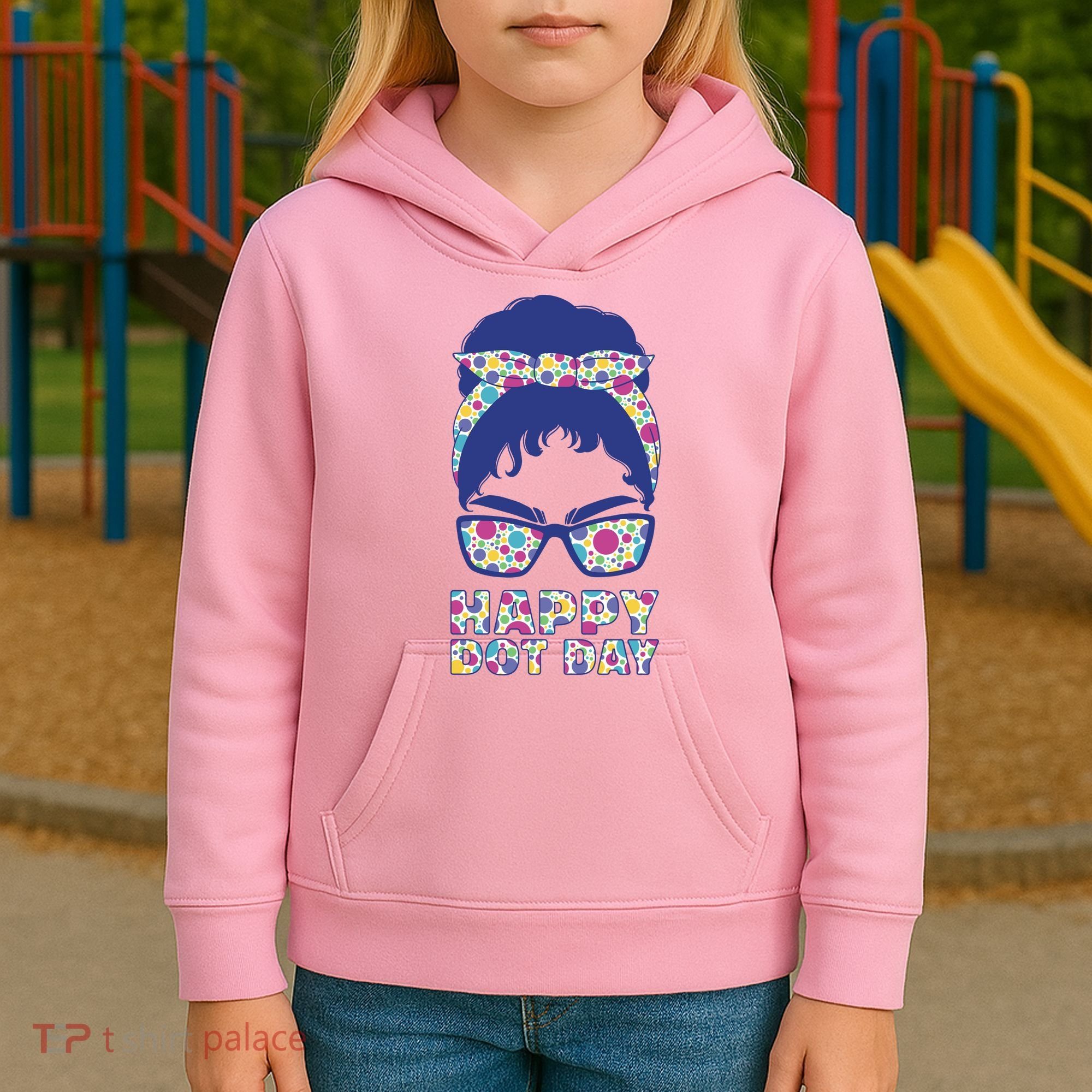 Happy Dot Day Messy Bun Kids Hoodie