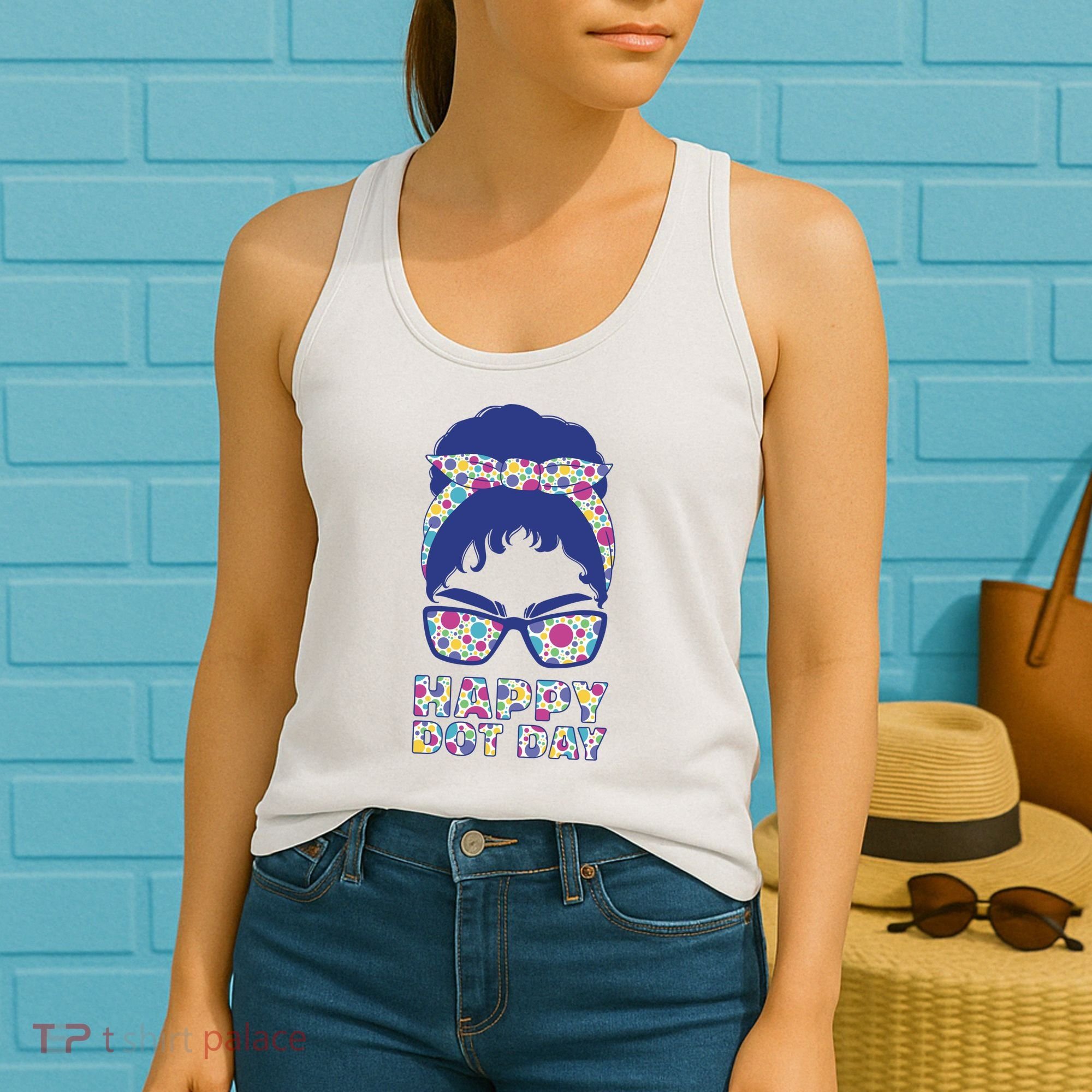Happy Dot Day Messy Bun Women's Tank Top