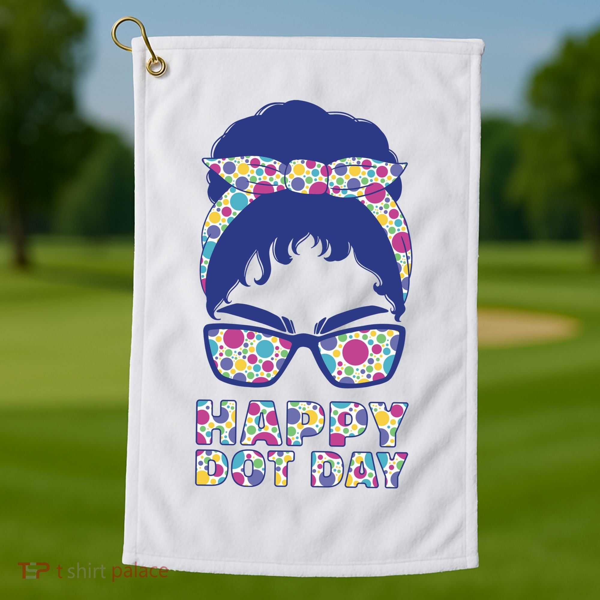 Happy Dot Day Messy Bun Golf Towel